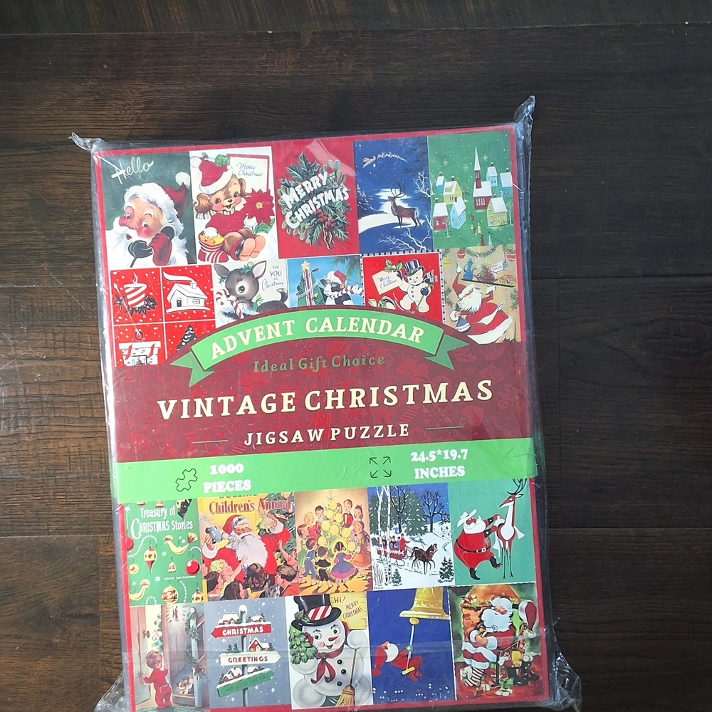 Vintage Christmas Advent Calendar Jigsaw Puzzle — Red, Green, White